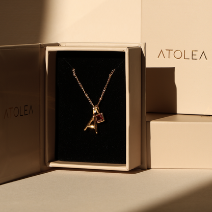 Collar con dije de inicial y piedra de nacimiento